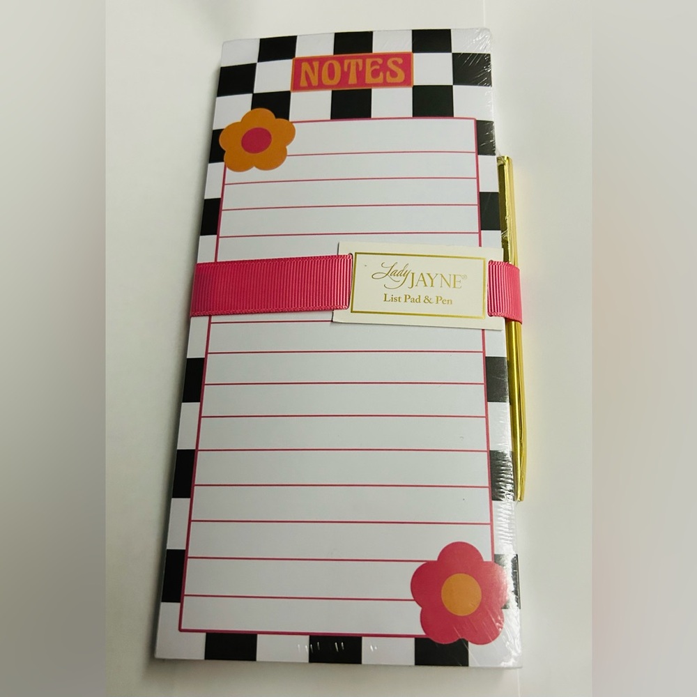 New Lady Jayne Notepad with Pen "NOTES” in Center 100 Sheets Pink Orange
